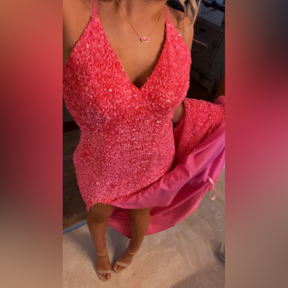 Elegant Pink Sequin Prom Dress